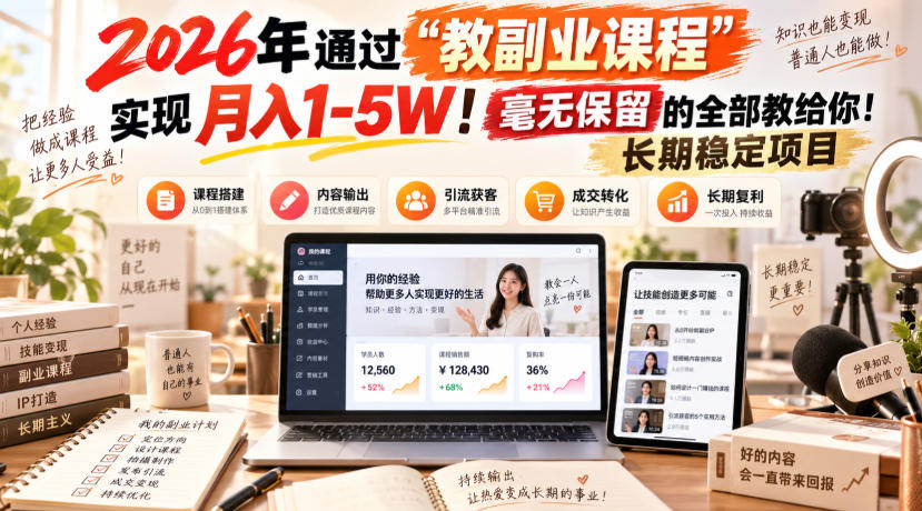 2026年通过“教副业课程”实现月入1-5W!毫无保留的全部教给你!长期稳定项目【揭秘】——生财有道创业项目网-生财有道