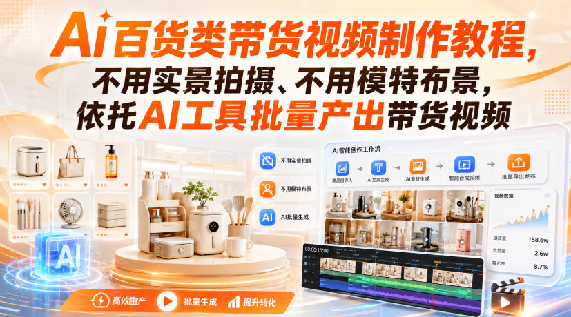 Ai百货类带货视频制作教程，不用实景拍摄、不用模特布景，依托AI工具批量产出带货视频——生财有道创业项目网-生财有道