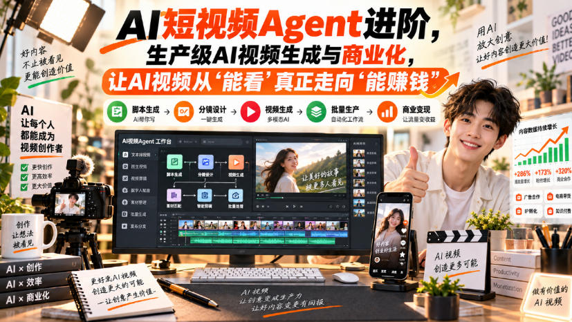 AI短视频Agent进阶，生产级AI视频生成与商业化，让AI视频从”能看”真正走向”能賺钱”——生财有道创业项目网-生财有道