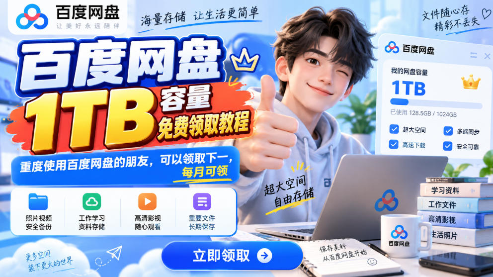 百度网盘1TB容量免费领取教程，重度使用百度网盘的朋友，可以领取下一，每月可领——生财有道创业项目网-生财有道