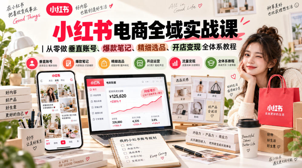 小红书电商全域实战课｜从零做垂直账号、爆款笔记、精细选品、开店变现全体系教程——生财有道创业项目网-生财有道