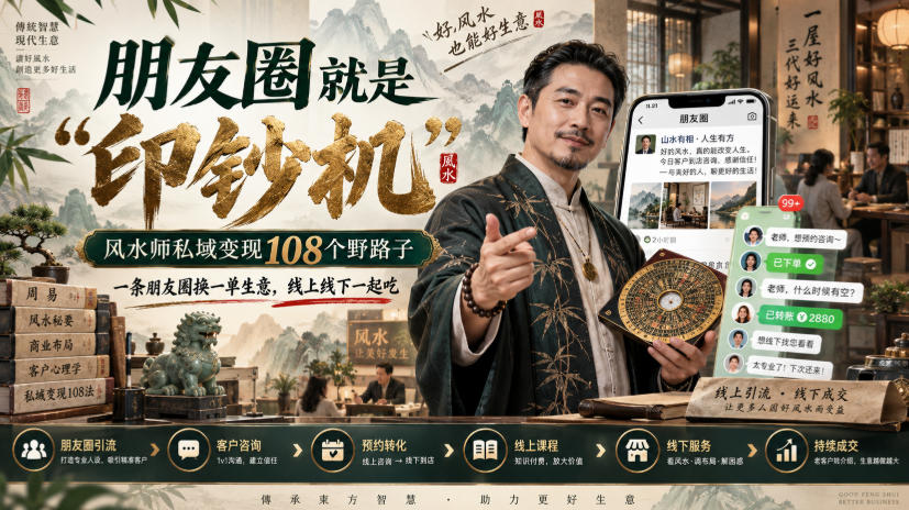 朋友圈就是“印钞机”，风水师私域变现108个野路子，一条朋友圈换一单生意，线上线下一起吃【文档】——生财有道创业项目网-生财有道