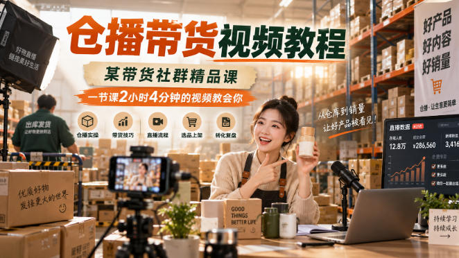 仓播带货视频教程，某带货社群精品课，一节课2小时4分钟的视频教会你——生财有道创业项目网-生财有道