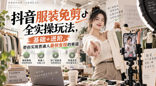抖音服装免剪全实操玩法，基础+进阶，带你实现普通人最快变现的赛道——生财有道创业项目网-生财有道