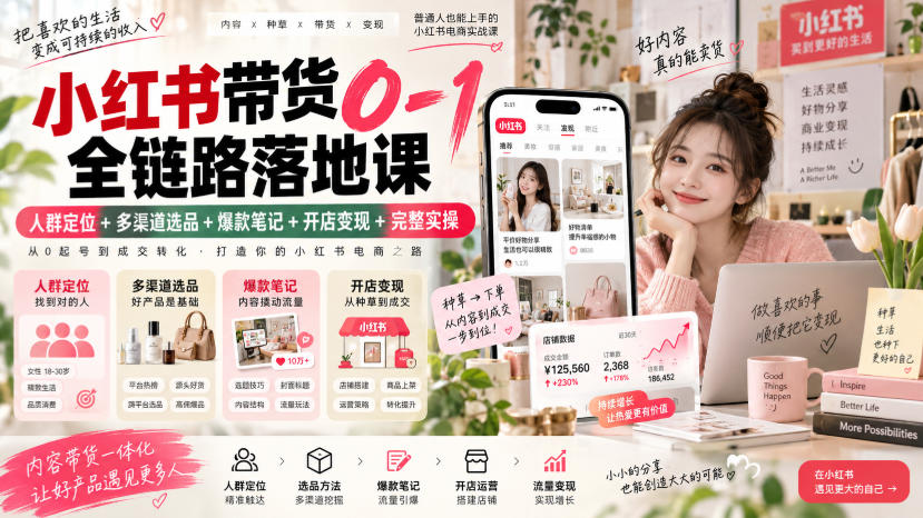 小红书带货0-1全链路落地课|人群定位+多渠道选品+爆款笔记+开店变现完整实操——生财有道创业项目网-生财有道