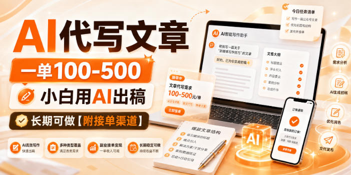 AI代写文章,一单100-500,小白用AI出稿,长期可做【附接单渠道】【揭秘】——生财有道创业项目网-生财有道