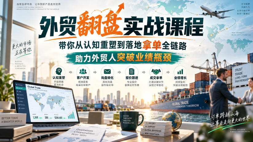 外贸翻盘实战课程，带你从认知重塑到落地拿单全链路，助力外贸人突破业绩瓶颈——生财有道创业项目网-生财有道