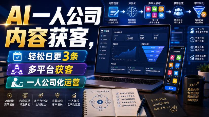 AI一人公司内容获客,轻松日更3条,多平台获客,一人公司化运营(更新0827)——生财有道创业项目网-生财有道