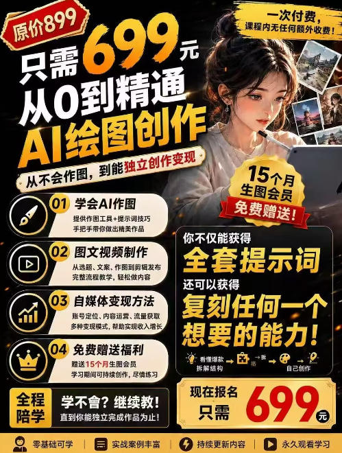 图片[1]-抖音10W粉丝博主的AI绘图教学，从0到精通AI绘图创作，从不会作图到能独立创作变现——生财有道创业项目网-生财有道