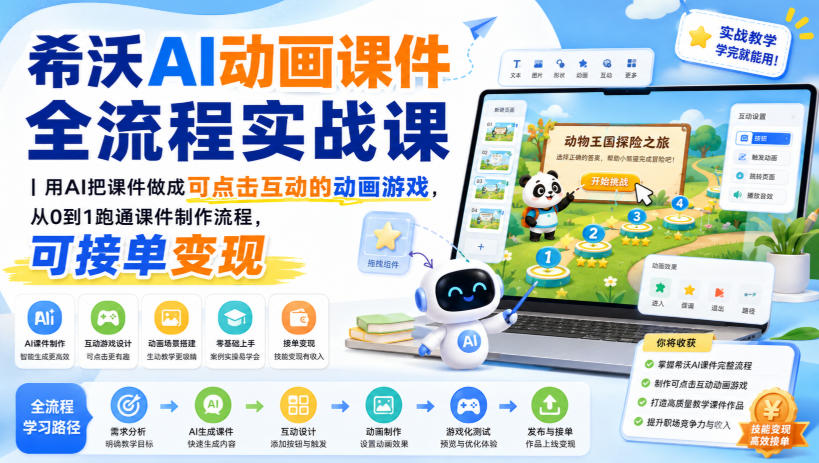 希沃AI动画课件全流程实战课｜用AI把课件做成可点击互动的动画游戏，从0到1跑通课件制作流程，可接单变现——生财有道创业项目网-生财有道