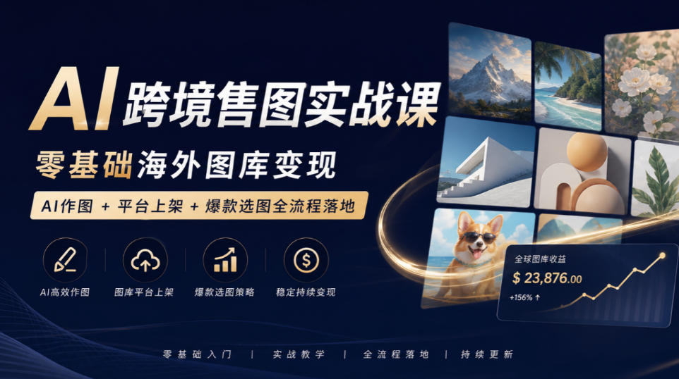 AI跨境售图实战课,零基础海外图库变现,AI作图+平台上架+爆款选图全流程落地——生财有道创业项目网-生财有道