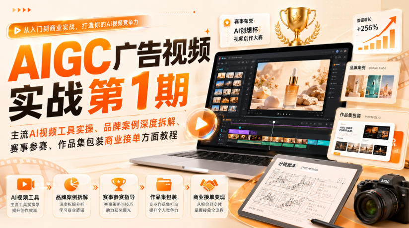 AIGC广告视频实战第1期，主流AI视频工具实操、品牌案例深度拆解、赛事参赛、作品集包装商业接单方面教程——生财有道创业项目网-生财有道