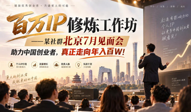 百万IP修炼工作坊——某社群北京7月见面会,助力中国创业者,真正走向年入百W!——生财有道创业项目网-生财有道