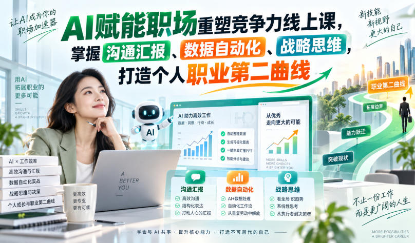 AI赋能职场重塑竞争力线上课,掌握沟通汇报、数据自动化、战略思维,打造个人职业第二曲线——生财有道创业项目网-生财有道