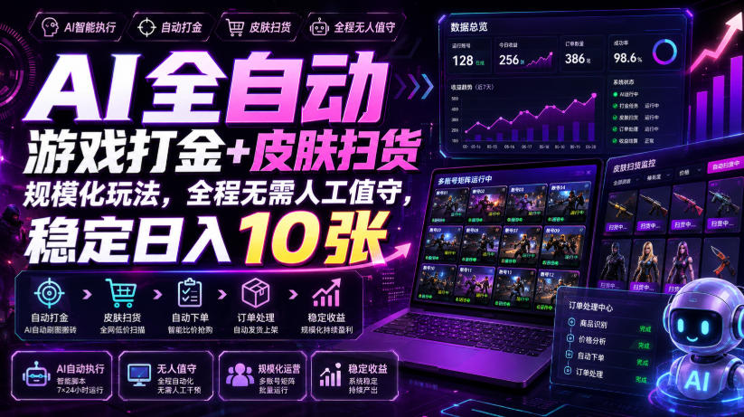 图片[1]-AI全自动游戏打金+皮肤扫货规模化玩法，全程无需人工值守，稳定日入10张【揭秘】——生财有道创业项目网-生财有道