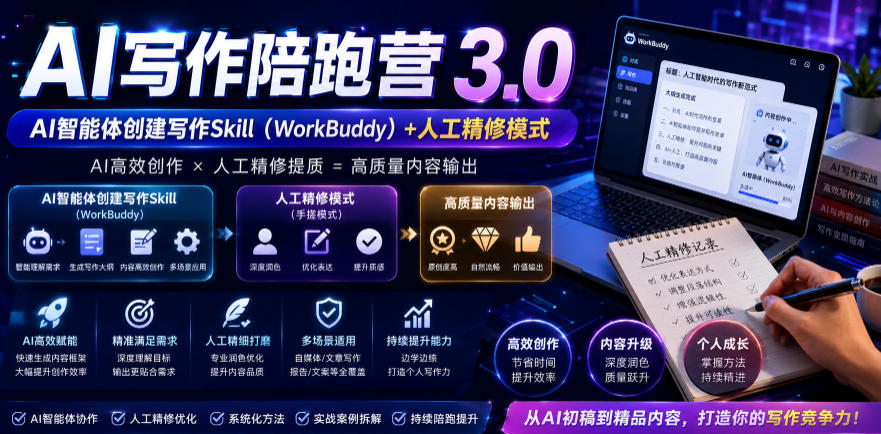 图片[1]-AI写作陪跑营3.0，Ai智能体创建写作skill（workbuddy）+人工手写模式（手搓模式），去除AI痕迹（头条号、公众号、百家号）（更新0907）——生财有道创业项目网-生财有道
