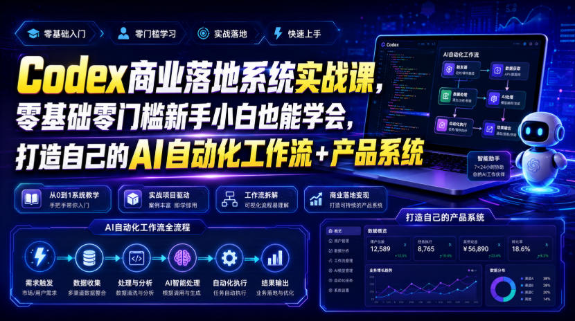 Codex商业落地系统实战课,零基础零门槛新手小白也能学会,打造自己的AI自动化工作流+产品系统(更新)——生财有道创业项目网-生财有道