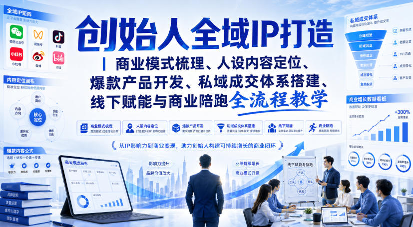 创始人全域IP打造｜商业模式梳理、人设内容定位、爆款产品开发、私域成交体系搭建、线下赋能与商业陪跑全流程教学——生财有道创业项目网-生财有道