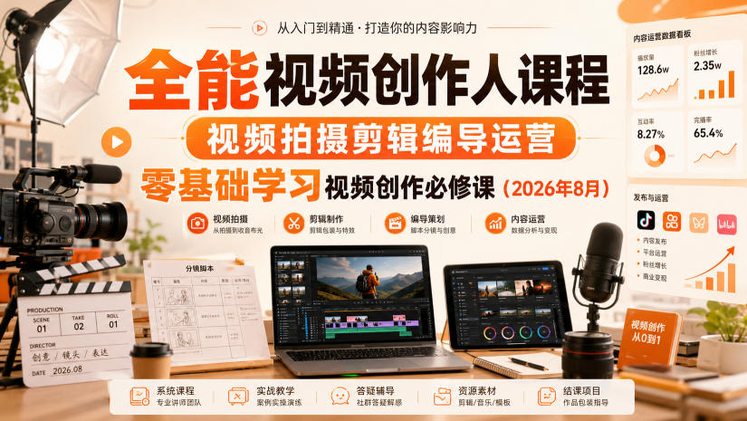全能视频创作人课程,视频拍摄剪辑编导运营,零基础学习视频创作必修课(2026年8月)——生财有道创业项目网-生财有道