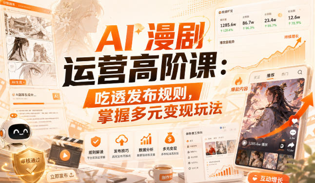 AI漫剧运营高阶课:吃透发布规则,掌握多元变现玩法——生财有道创业项目网-生财有道