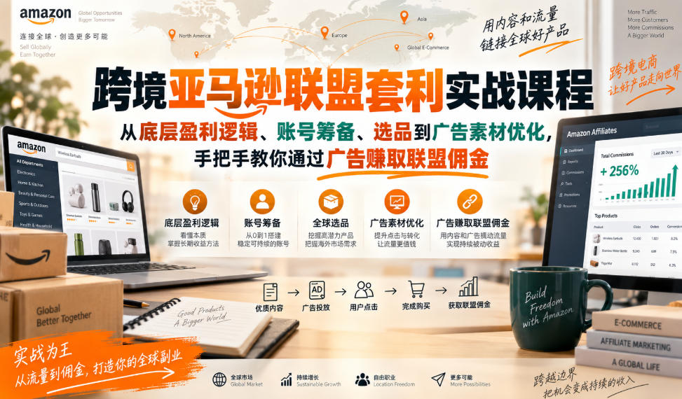 跨境亚马逊联盟套利实战课程，从底层盈利逻辑、账号筹备、选品到广告素材优化，手把手教你通过广告賺取联盟佣金——生财有道创业项目网-生财有道