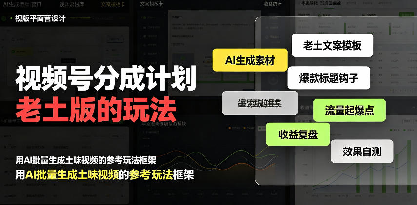 视频号分成计划老土版的玩法，流量爆炸，每天收益300+，纯靠AI生成，越土的玩法，越高级——生财有道创业项目网-生财有道