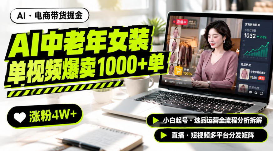 AI中老年服装带货赛道新玩法,一个视频卖出1000多单涨粉4W+,小白起号选品运营全流程分析拆解——生财有道创业项目网-生财有道