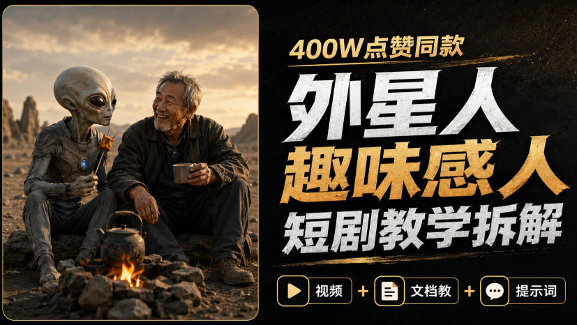 400W点赞同款外星人趣味感人短剧教学拆解，视频+文档教+提示词——生财有道创业项目网-生财有道