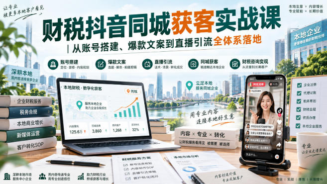 财税抖音同城获客实战课｜从账号搭建、爆款文案到直播引流全体系落地——生财有道创业项目网-生财有道