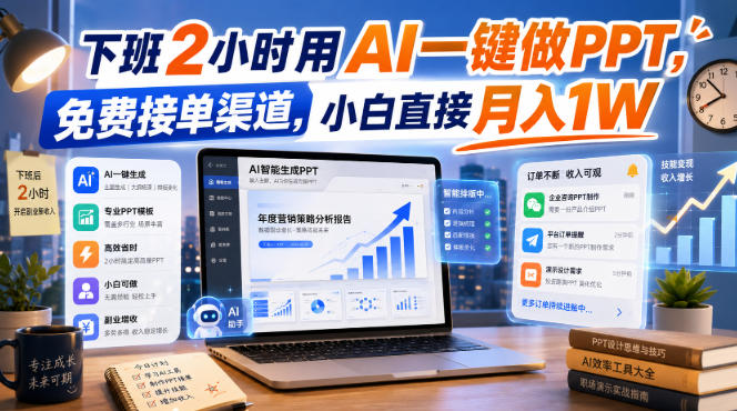 下班2小时用AI一键做PPT,免费接单渠道,小白直接月入1W【揭秘】——生财有道创业项目网-生财有道