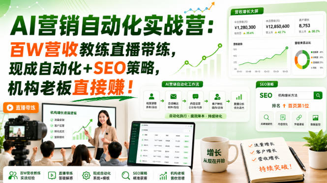 AI营销自动化实战营：百W营收教练直播带练，现成自动化+SEO策略，机构老板直接賺！【原创双语字幕】——生财有道创业项目网-生财有道