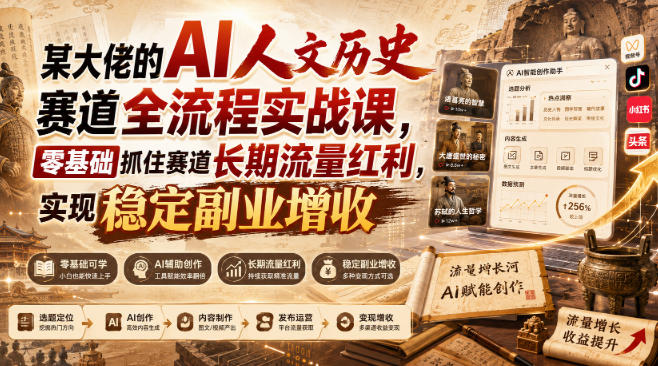 图片[1]-某大佬的AI人文历史赛道全流程实战课，零基础抓住赛道长期流量红利，实现稳定副业增收——生财有道创业项目网-生财有道