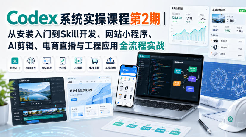 Codex系统实操课程第2期｜从安装入门到Skill开发、网站小程序、AI剪辑、电商直播与工程应用全流程实战——生财有道创业项目网-生财有道