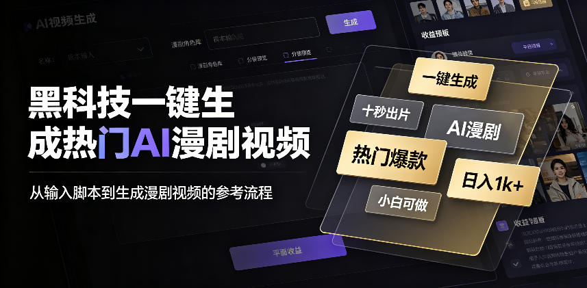 黑科技一键生成热门AI漫剧视频，十秒钟即可搞定，小白也能日入1k+【揭秘】——生财有道创业项目网-生财有道