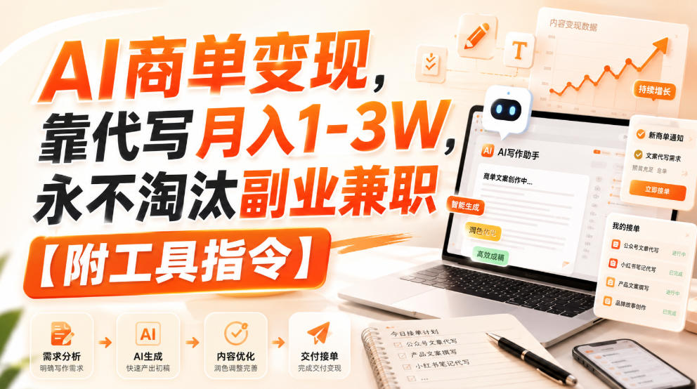 AI商单变现，靠代写月入1-3W，永不淘汰副业兼职【附工具指令】【揭秘】——生财有道创业项目网-生财有道