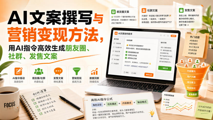 AI文案撰写与营销变现方法，用AI指令高效生成朋友圈、社群、发售文案——生财有道创业项目网-生财有道