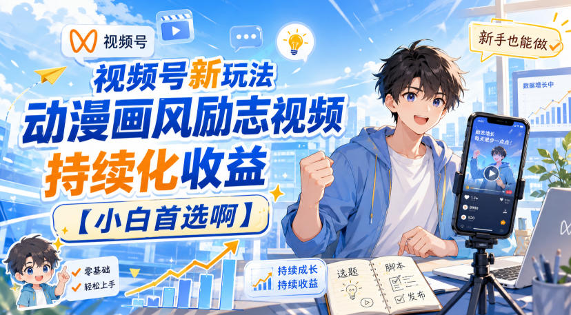 视频号新玩法动漫画风励志视频,持续化收益【小白首选啊】——生财有道创业项目网-生财有道