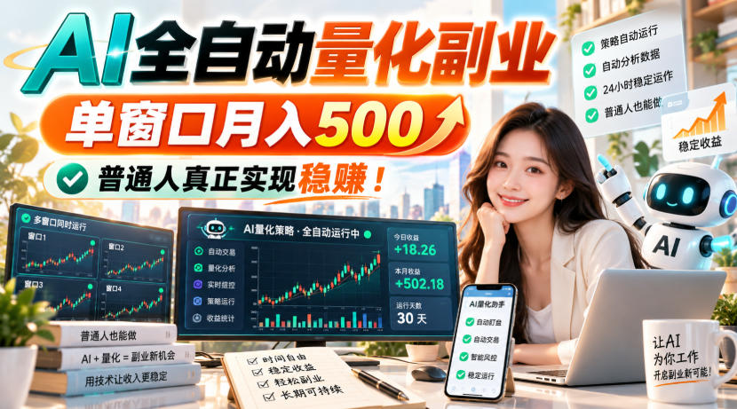 AI全自动量化副业，单窗口月入500，普通人真正实现稳賺！【揭秘】——生财有道创业项目网-生财有道