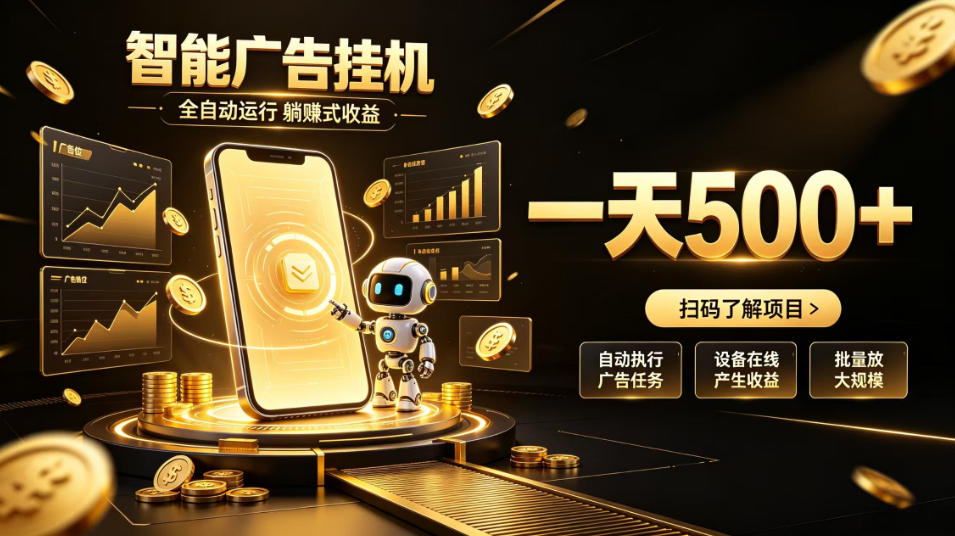 智能广告挂G项目，无需人工值守，全自动躺賺增收，单日收益可达500+【揭秘】——生财有道创业项目网-生财有道