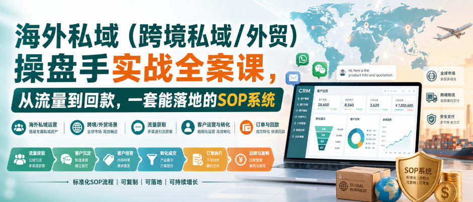 海外私域(跨境私域/外贸)操盘手实战全案课,从流量到回款,一套能落地的SOP系统——生财有道创业项目网-生财有道
