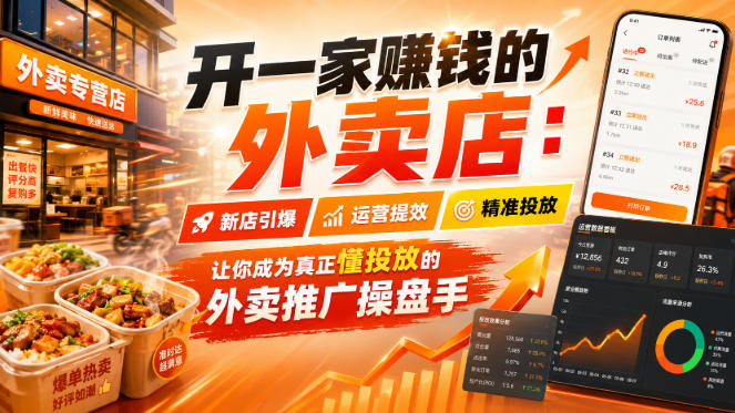 开一家賺钱的外卖店：新店引爆·运营提效·精准投放，让你成为真正懂投放的外卖推广操盘手——生财有道创业项目网-生财有道