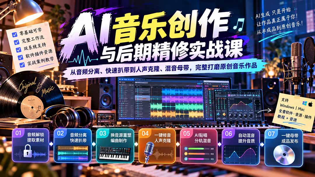图片[2]-（20652期）AI音乐创作与后期精修实战课：从音频分离、快速扒带到人声克隆、混音母带，完整打磨原创音乐作品_生财有道创业项目网-生财有道