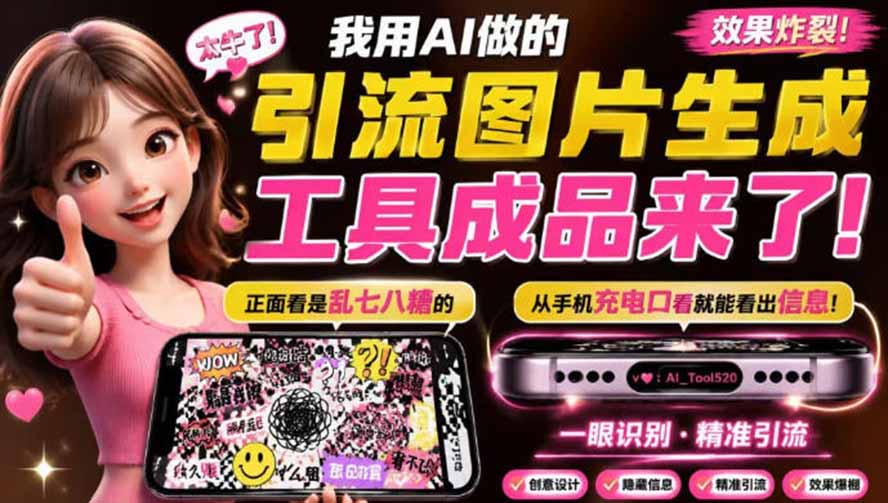 图片[2]-（20183期）自媒体引流工具来了，把你的微信藏到图片中，正面看是乱七八糟的乱码，手机平躺从充电口看就能看出实际内容_生财有道创业项目网-生财有道