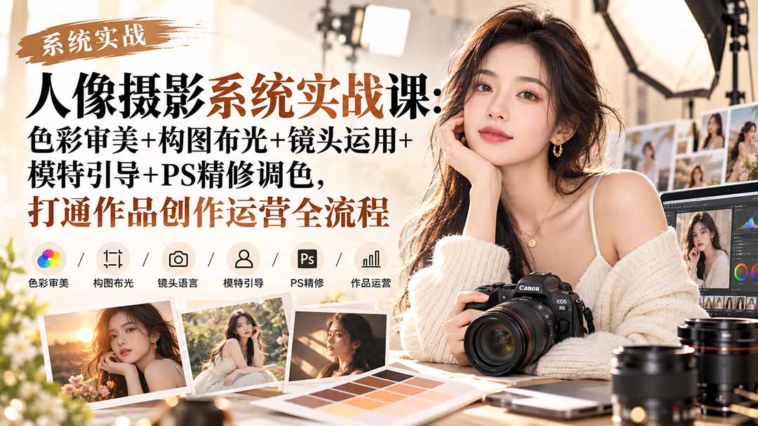 （20623期）【无水印】人像摄影系统实战课：色彩审美+构图布光+镜头运用+模特引导+PS精修调色，打通作品创作运营全流程_生财有道创业项目网-生财有道