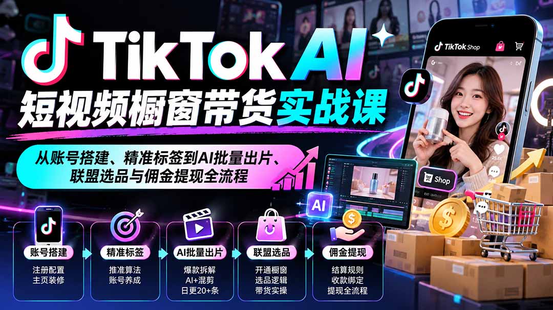 图片[2]-（20725期）TikTok AI短视频橱窗带货实战课：从账号搭建、精准标签到AI批量出片、联盟选品与佣金提现全流程_生财有道创业项目网-生财有道