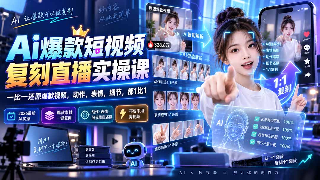（20304期）最新Ai爆款短视频复刻直播实操课，一比一还原爆款视频，动作，表情，细节，都1比1_生财有道创业项目网-生财有道