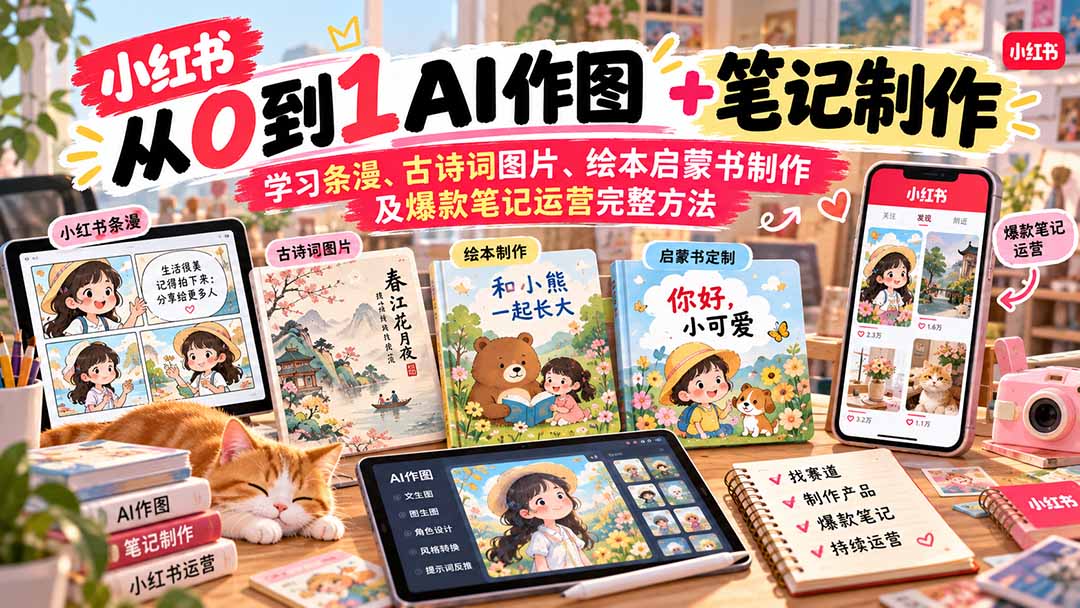 图片[2]-（20655期）2026小红书AI内容创作从0到1：学习条漫、古诗词图片、绘本启蒙书制作及爆款笔记运营完整方法_生财有道创业项目网-生财有道