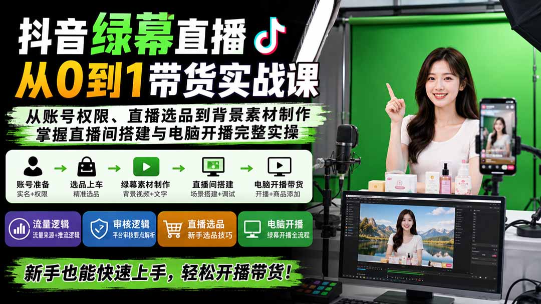 图片[2]-（20224期）抖音绿幕直播从0到1带货实战课：从账号权限、直播选品到背景素材制作，掌握直播间搭建与电脑开播完整实操_生财有道创业项目网-生财有道