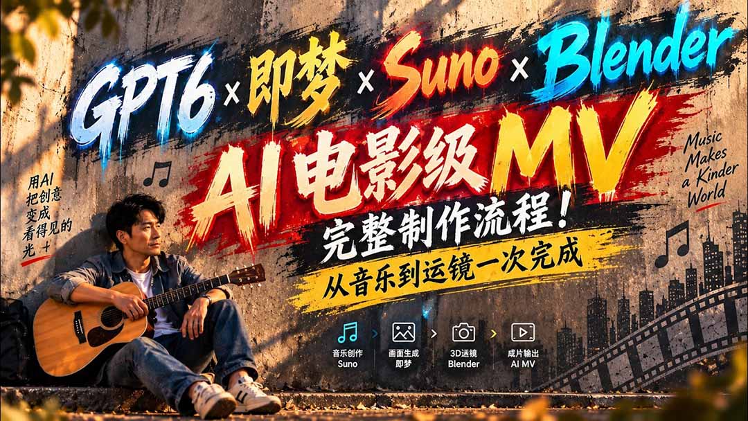 (20587期)GPT6×即梦×Suno×Blender|AI电影级MV完整制作流程!从音乐到运镜一次完成 (无水印)_生财有道创业项目网-生财有道