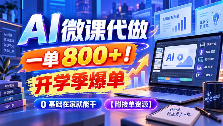 （20605期）AI 微课代做，一单 800+！开学季爆单，0 基础在家就能干【附接单资源】_生财有道创业项目网-生财有道